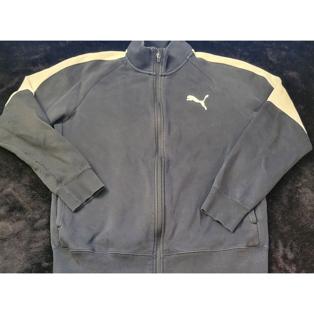 Puma Men's Black/White Medium Full Zip Cotton Blend Activewear Jacket **FAIR**